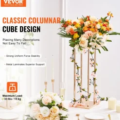 VEVOR 4PCS Gold Metal Column Wedding Flower Stand, 31.5inch High With Metal Laminate, Vase Geometric Centerpiece Stands, Cylindrical Floral Display Rack for Events Reception, Party Road Leads