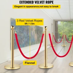 VEVOR 4PCS Gold Stanchion Posts Queue, 38 Inch Red Velvet Rope, Crowd Control Barriers Queue Line Rope, Barriers for Party Supplies