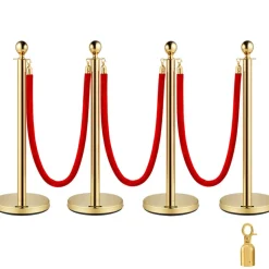 VEVOR 4PCS Gold Stanchion Posts Queue, 38 Inch Red Velvet Rope, Crowd Control Barriers Queue Line Rope, Barriers for Party Supplies