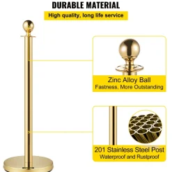 VEVOR 4PCS Gold Stanchion Posts Queue, 38 Inch Red Velvet Rope, Crowd Control Barriers Queue Line Rope, Barriers for Party Supplies