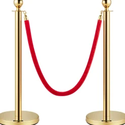 VEVOR 6 PCS Gold Stanchions Posts Stainless Steel Stanchion Queue Post Red Rope Retractable 38In for Both Indoor and Outdoor use.