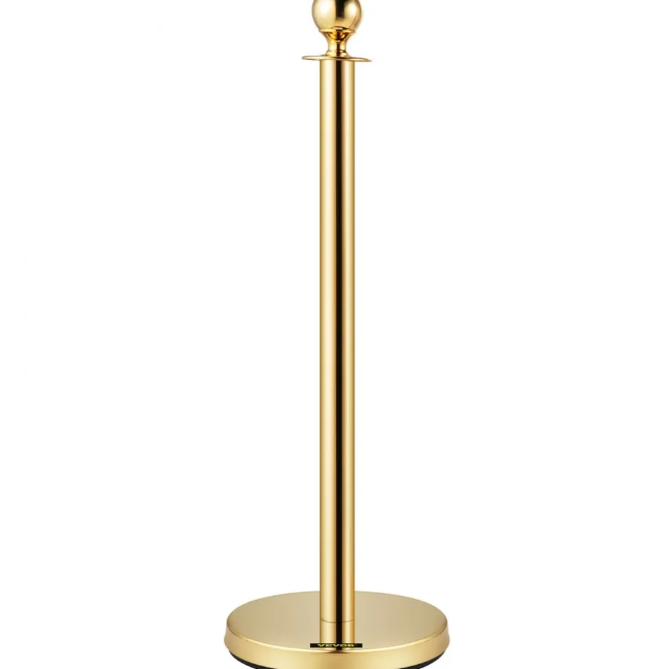 VEVOR 6 PCS Gold Stanchions Posts Stainless Steel Stanchion Queue Post Red Rope Retractable 38In for Both Indoor and Outdoor use.
