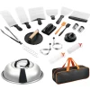 VEVOR 28PCS Griddle Accessories Kit, Flat Top Grill Accessory, Enlarged Spatula Gift Set, Stainless Steel Grilling Tools with Basting Cover, Tong, Burger Press, Carry Bag, for Outdoor BBQ Teppanyaki