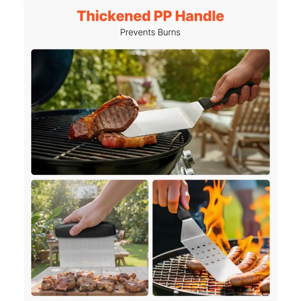 VEVOR 28PCS Griddle Accessories Kit, Flat Top Grill Accessory, Enlarged Spatula Gift Set, Stainless Steel Grilling Tools with Basting Cover, Tong, Burger Press, Carry Bag, for Outdoor BBQ Teppanyaki