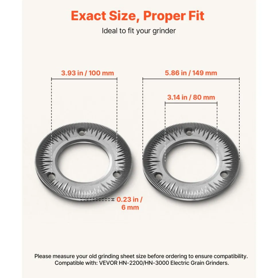 VEVOR 2PCS Grinding Sheets for Electric Grain Mill Grinder, Cast Iron Dry Grinding Discs, Replacement Grinding Plates Compatible with VEVOR HN-2200, HN-3000 Corn Spice Mill Grinder