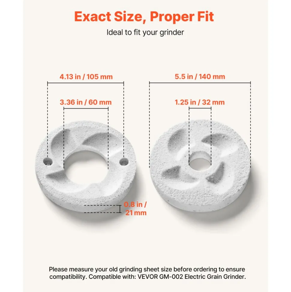 VEVOR 2PCS Grinding Sheets for Electric Grain Mill Grinder, Marble Dry & Wet Grinding Discs, Replacement Grinding Plates Compatible with VEVOR GM-002 Corn Spice Mill Grinder
