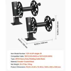 VEVOR 2PCS Heavy Duty Welding Cable Reels, Welding Cable Lead Reels for 150FT 1/0 & 125FT 2/0 Cable, Powder-Coated Steel Reel with Locking Pin for Service Trucks, Fleet Maintenance, Jobsites