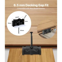 VEVOR 250PCS Hidden Deck Fasteners for Composite Decking Board, Universal Composite T Clips & Plastic Hidden Fasteners with Metal Screws,Polypropylene PP Clips Works with 0.26 inch Gaps, Black