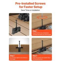 VEVOR 250PCS Hidden Deck Fasteners for Composite Decking Board, Universal Composite T Clips & Plastic Hidden Fasteners with Metal Screws,Polypropylene PP Clips Works with 0.26 inch Gaps, Black