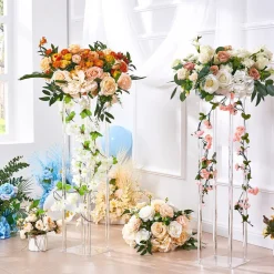 VEVOR 2PCS 31.5inch High Wedding Flower Stand, With Acrylic Laminate,Acrylic Vase Column Geometric Centerpiece Stands, Floral Display Rack for T-Stage Events Reception, Party Decoration Home