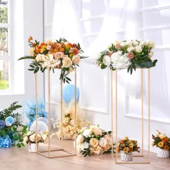VEVOR 10PCS 31.5inch High Wedding Flower Stand, With Acrylic Laminate,Metal Vase Column Geometric Centerpiece Stands, Gold Rectangular Floral Display Rack for Events Reception, Party Decoration