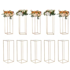 VEVOR 10PCS 31.5inch High Wedding Flower Stand, With Acrylic Laminate,Metal Vase Column Geometric Centerpiece Stands, Gold Rectangular Floral Display Rack for Events Reception, Party Decoration