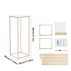 VEVOR 10PCS 31.5inch High Wedding Flower Stand, With Acrylic Laminate,Metal Vase Column Geometric Centerpiece Stands, Gold Rectangular Floral Display Rack for Events Reception, Party Decoration