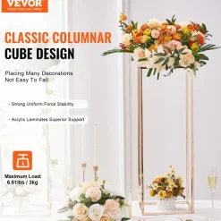 VEVOR 10PCS 31.5inch High Wedding Flower Stand, With Acrylic Laminate,Metal Vase Column Geometric Centerpiece Stands, Gold Rectangular Floral Display Rack for Events Reception, Party Decoration
