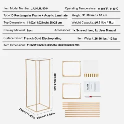 VEVOR 10PCS 31.5inch High Wedding Flower Stand, With Acrylic Laminate,Metal Vase Column Geometric Centerpiece Stands, Gold Rectangular Floral Display Rack for Events Reception, Party Decoration