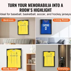 VEVOR 2PCs Jersey Display Frame Case, 23.3x31.2x1.5 in, Large Lockable Sport Jersey Shadow Box with 98% UV Protection PC Glass and Hangers, for Baseball Basketball Football Hockey Shirt and Uniform