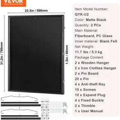 VEVOR 2PCs Jersey Display Frame Case, 23.3x31.2x1.5 in, Large Lockable Sport Jersey Shadow Box with 98% UV Protection PC Glass and Hangers, for Baseball Basketball Football Hockey Shirt and Uniform