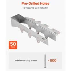 VEVOR 50 Pcs Joist Hanger, Inner Dimensions 1.57 x 1.50 x 7.83 inch / 40 x 38 x 199 mm, Rafter Hurricane Ties Joist Hangers with Rustproof Coating, Tie Brackets for Floor Deck and Ceiling Trusses