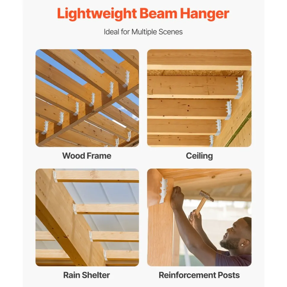 VEVOR 50 Pcs Joist Hanger, Inner Dimensions 1.57 x 1.50 x 7.83 inch / 40 x 38 x 199 mm, Rafter Hurricane Ties Joist Hangers with Rustproof Coating, Tie Brackets for Floor Deck and Ceiling Trusses