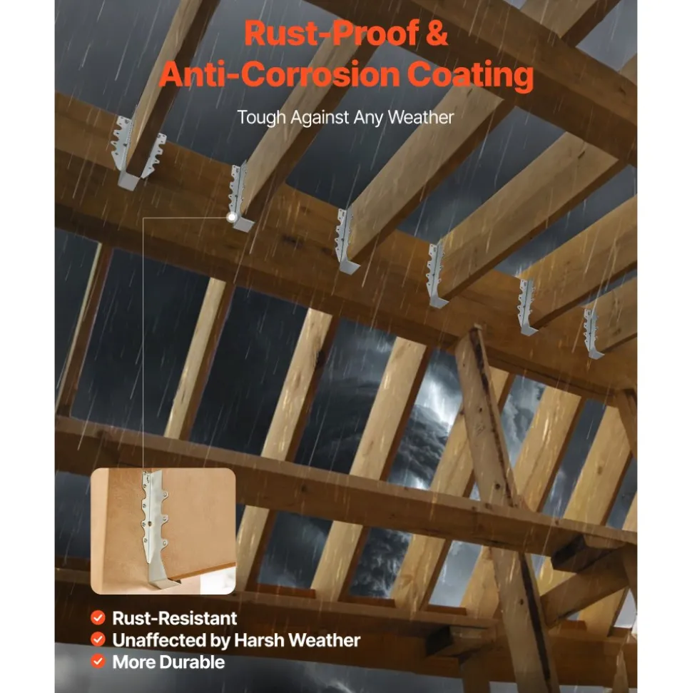 VEVOR 50 Pcs Joist Hanger, Inner Dimensions 1.57 x 1.50 x 7.83 inch / 40 x 38 x 199 mm, Rafter Hurricane Ties Joist Hangers with Rustproof Coating, Tie Brackets for Floor Deck and Ceiling Trusses