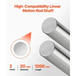 VEVOR 2PCS Linear Motion Rod, 20 mm x 1200 mm (0.79 x 47.24 in), SFC20 Carbon Steel Linear Rod Shaft, Anti Rust and High Precision, High Hardness Shaft, for Cutting Grinding Milling Drilling Machine
