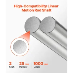 VEVOR 2PCS Linear Motion Rod, 25 mm x 1000 mm (0.98 x 39.4 in), SFC25 Carbon Steel Linear Rod Shaft, Anti Rust and High Precision, High Hardness Shaft, for Cutting Grinding Milling Drilling Machine