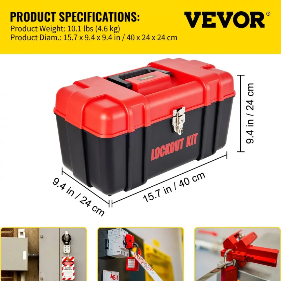 VEVOR 43 PCS Lockout Tagout Kits, Electrical Safety Loto Kit Includes Padlocks, 5 Kinds of Lockouts, Hasps, Tags & Ties, Box, Lockout Safety Tools for Electrical Risk Removal in Industrial, Machinery