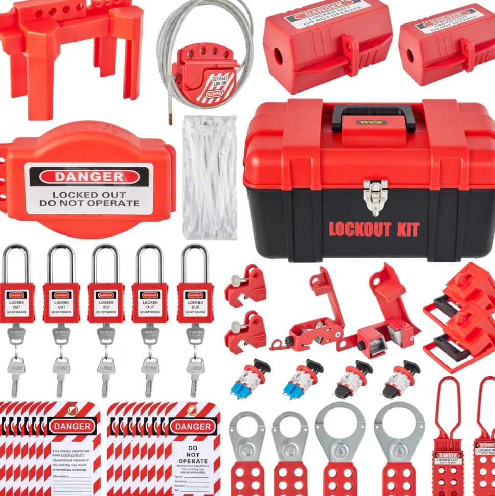 VEVOR 43 PCS Lockout Tagout Kits, Electrical Safety Loto Kit Includes Padlocks, 5 Kinds of Lockouts, Hasps, Tags & Ties, Box, Lockout Safety Tools for Electrical Risk Removal in Industrial, Machinery