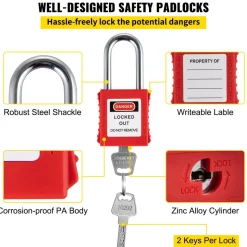 VEVOR 43 PCS Lockout Tagout Kits, Electrical Safety Loto Kit Includes Padlocks, 5 Kinds of Lockouts, Hasps, Tags & Ties, Box, Lockout Safety Tools for Electrical Risk Removal in Industrial, Machinery