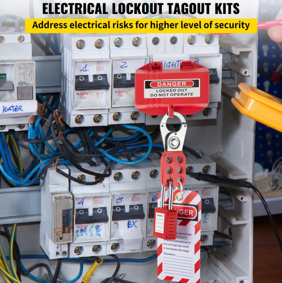 VEVOR 43 PCS Lockout Tagout Kits, Electrical Safety Loto Kit Includes Padlocks, 5 Kinds of Lockouts, Hasps, Tags & Ties, Box, Lockout Safety Tools for Electrical Risk Removal in Industrial, Machinery