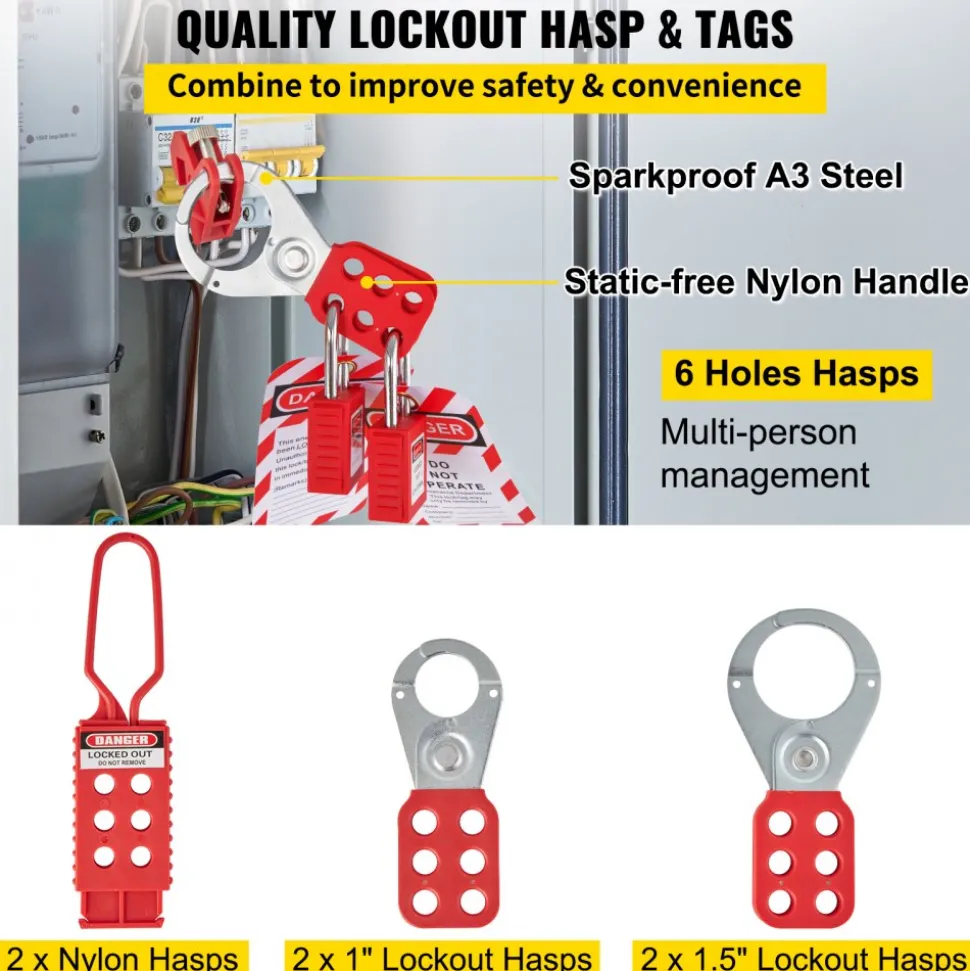 VEVOR 42 PCS Lockout Tagout Kits, Electrical Safety Loto Kit Includes Padlocks, 5 Kinds of Lockouts, Hasps, Tags & Ties, Box, Lockout Safety Tools for Electrical Risk Removal in Industrial, Machinery