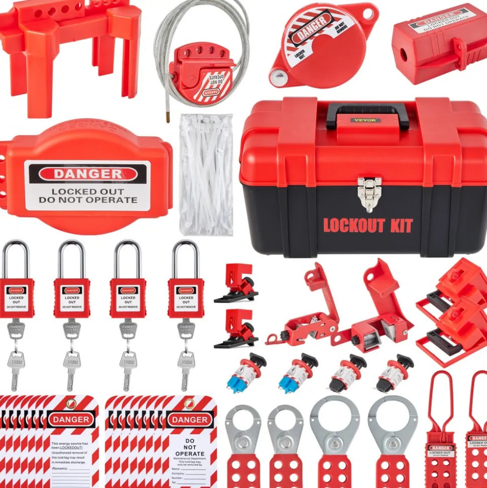 VEVOR 42 PCS Lockout Tagout Kits, Electrical Safety Loto Kit Includes Padlocks, 5 Kinds of Lockouts, Hasps, Tags & Ties, Box, Lockout Safety Tools for Electrical Risk Removal in Industrial, Machinery