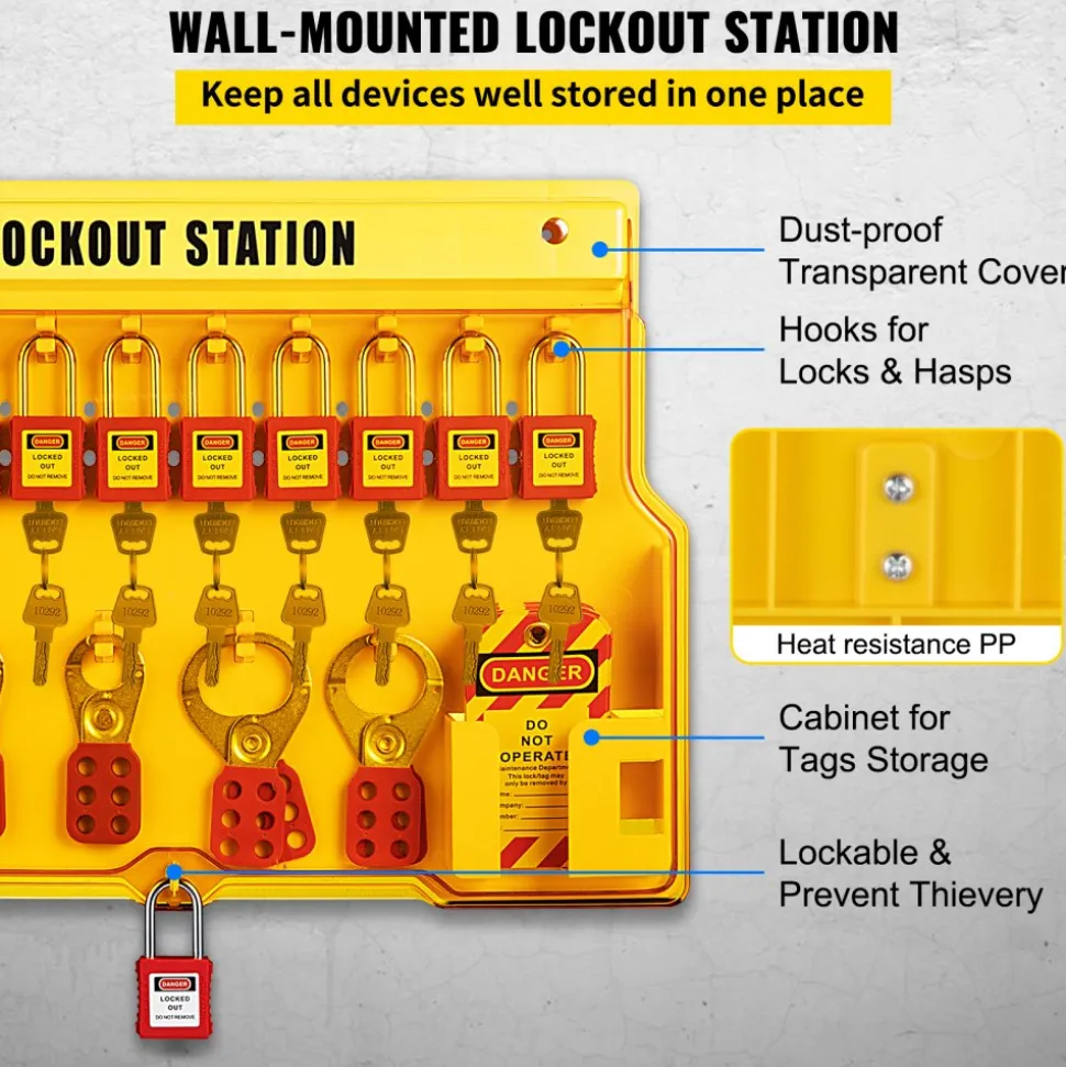 VEVOR 58 PCS Lockout Tagout Kits, Electrical Safety Loto Kit Includes Padlocks, Lockout Station, Hasp, Tags & Zip Ties, Lockout Tagout Safety Tools for Industrial, Electric Power, Machinery