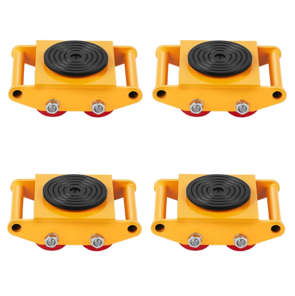 VEVOR 4PCS Machinery Skate Dolly, 17637 LBS/8T Industrial Machinery Mover, Heavy Duty Carbon Steel Machinery Moving Skate with 4 PU Wheels and 360° Rotation Non-Slip Cap for Warehouse, Workshop, Facto