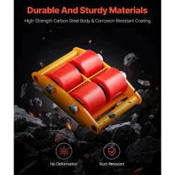 VEVOR 4PCS Machinery Skate Dolly, 17637 LBS/8T Industrial Machinery Mover, Heavy Duty Carbon Steel Machinery Moving Skate with 4 PU Wheels and 360° Rotation Non-Slip Cap for Warehouse, Workshop, Facto