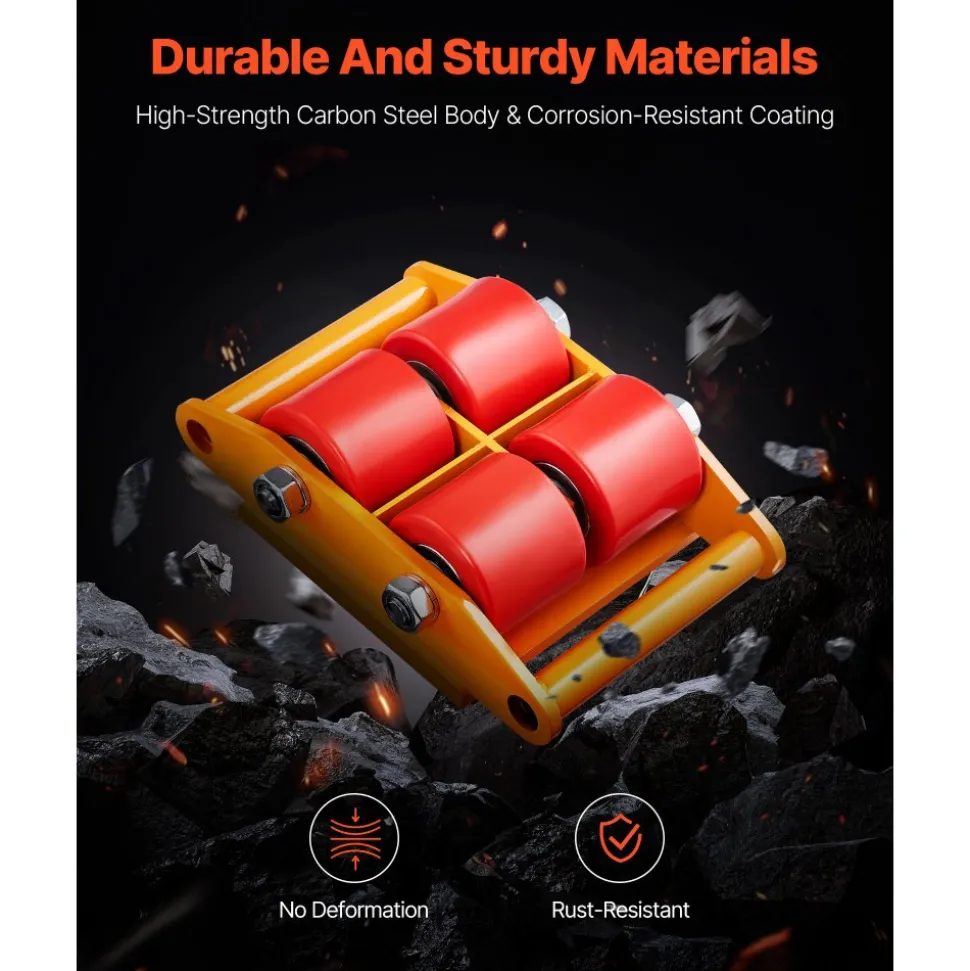 VEVOR 4PCS Machinery Skate Dolly, 17637 LBS/8T Industrial Machinery Mover, Heavy Duty Carbon Steel Machinery Moving Skate with 4 PU Wheels and 360° Rotation Non-Slip Cap for Warehouse, Workshop, Facto
