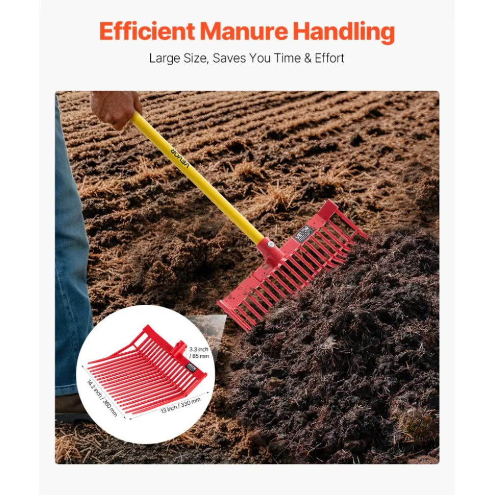 VEVOR 6PCS Manure Fork Replacement Head, 18 Angled Tines Horse Manure Fork Head, Durable Plastic Pitchfork Heads, Horse Mulch Rake for Picking up Stable Stall Muck Grass Hay Cleaning Farm Work