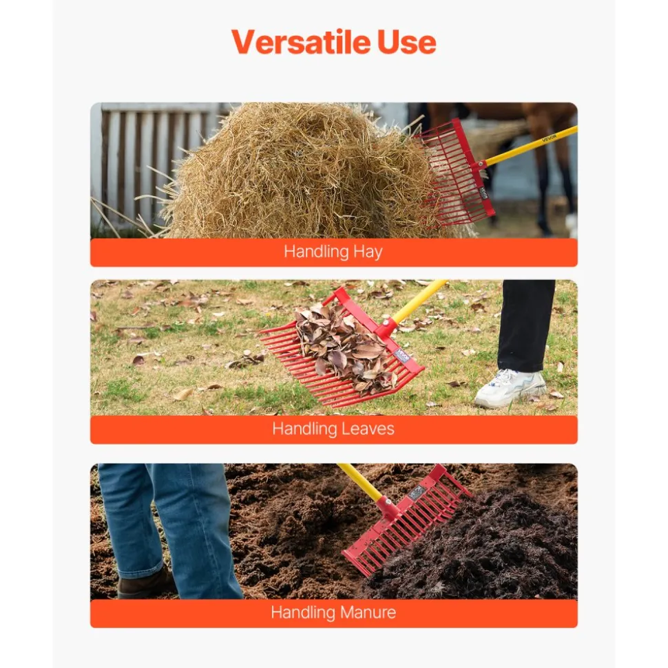 VEVOR 6PCS Manure Fork Replacement Head, 18 Angled Tines Horse Manure Fork Head, Durable Plastic Pitchfork Heads, Horse Mulch Rake for Picking up Stable Stall Muck Grass Hay Cleaning Farm Work