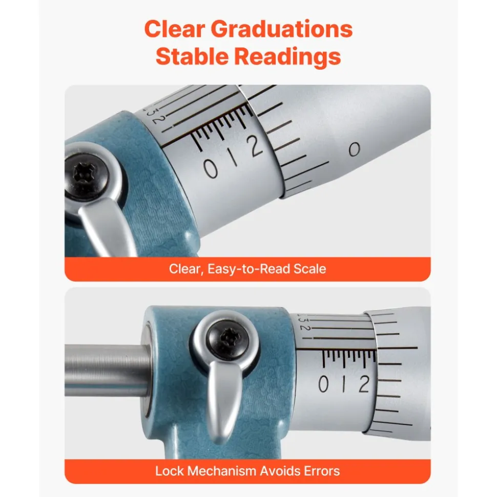 VEVOR 6 PCS Micrometer Set, 0-1"/1-2"/2-3"/3-4"/4-5"/5-6" Machinist Outside Micrometer, Precision 0.0001 Accuracy, Professional Machinist Tools with Protective Case, for Metalworking & Engineering