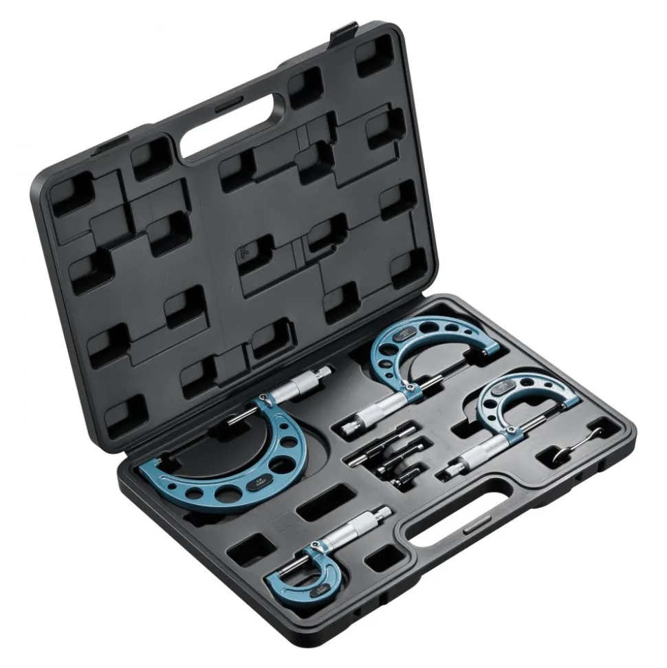 VEVOR 4 PCS Micrometer Set, 0-1"/1-2"/2-3"/3-4" Machinist Outside Micrometer, Ultra-Precision 0.0001 Accuracy, Professional Machinist Tools with Protective Case, for Metalworking & Engineering