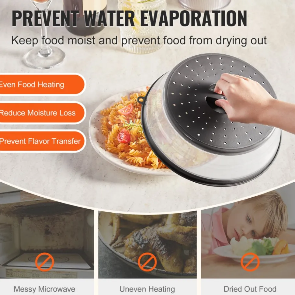 VEVOR 2PCS Microwave Splatter Covers, 10.4" Collapsible Microwave Lid for Food, 300°F Heat-Resistant PP Splatter Guard for Plate Dish, Multi-Use Kitchen Colander Gadget for Washing Fruits Vegetables