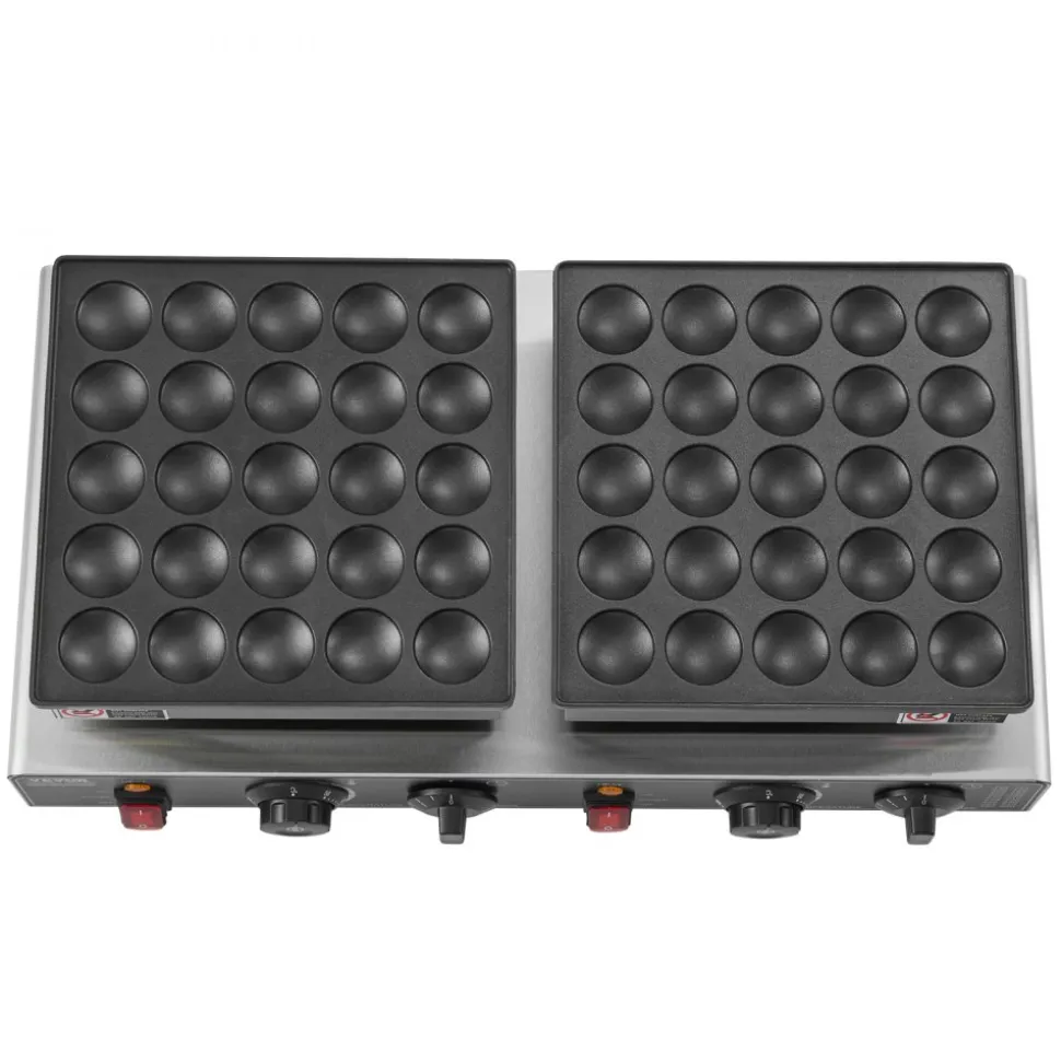 VEVOR 50PCS Mini Dutch Pancake Maker, Non-stick Stainless Steel Dorayaki Baker, 1800W Commercial Electric Poffertjes Grill Pan, Dual Temp & Time Control, for Kitchen Restaurant Breakfast Dessert