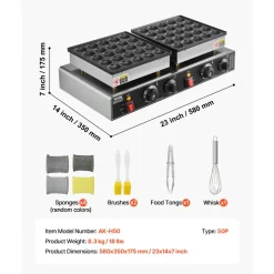 VEVOR 50PCS Mini Dutch Pancake Maker, Non-stick Stainless Steel Dorayaki Baker, 1800W Commercial Electric Poffertjes Grill Pan, Dual Temp & Time Control, for Kitchen Restaurant Breakfast Dessert