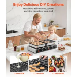VEVOR 50PCS Mini Dutch Pancake Maker, Non-stick Stainless Steel Dorayaki Baker, 1800W Commercial Electric Poffertjes Grill Pan, Dual Temp & Time Control, for Kitchen Restaurant Breakfast Dessert