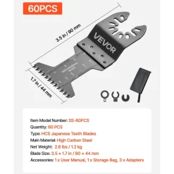 VEVOR 60PCS Oscillating Saw Blades Japanese Teeth, Universal Quick Release Oscillating Multi Tool Blades, Multitool Tool Blades for Wood Plastic PVC, Compatible with Dewalt Milwaukee Bosch Craftsman