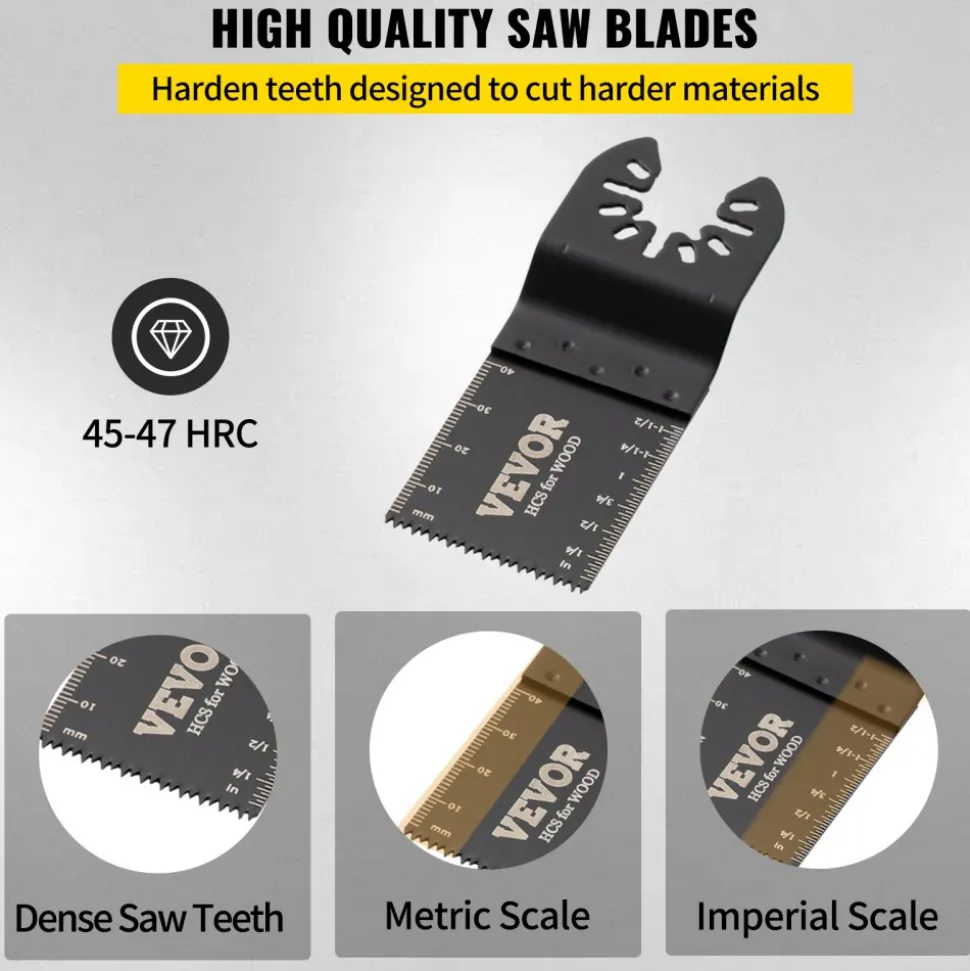 VEVOR 100PCS Oscillating Saw Blades, Quick Release Multitool Blades Kit, HCS Tool Blades for Wood Plastic, Compatible with Dewalt Dremel Fein Worx Bosch Makita Milwaukee