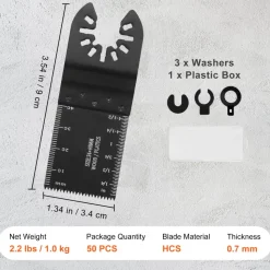 VEVOR 50PCS Oscillating Saw Blades, Universal Quick Release Oscillating Saw Blades, Multitool Tool Blades for Wood Plastic Aluminum, Fit Dewalt Bosch Milwaukee Hitachi Chicago Craftsman
