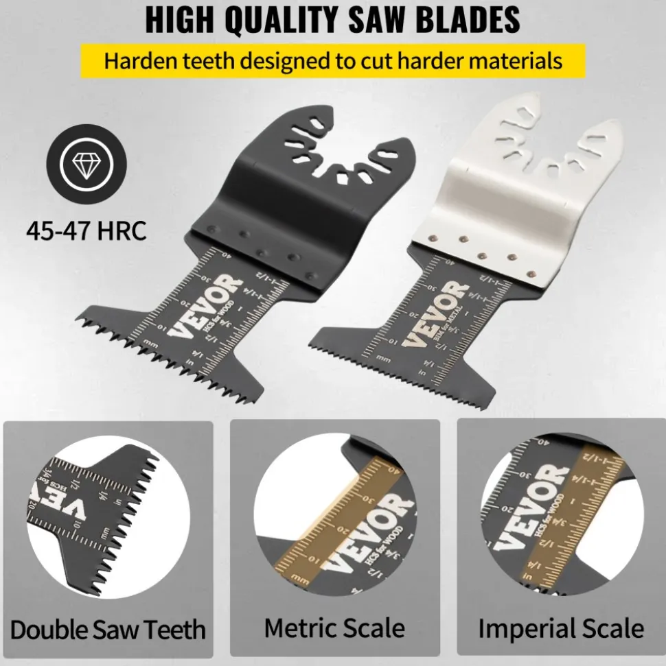 VEVOR 50 PCS Oscillating Saw Blades, Quick Release Multitool Blades Kit, HCS Tool Blades for Wood Plastic Metal Nails Bolts, Compatible with Dewalt Dremel Fein Worx Bosch Makita Milwaukee