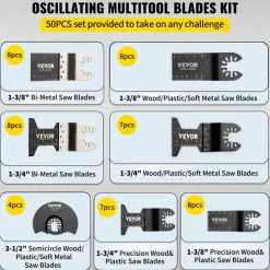 VEVOR 50 PCS Oscillating Saw Blades, Quick Release Multitool Blades Kit, HCS Tool Blades for Wood Plastic Metal Nails Bolts, Compatible with Dewalt Dremel Fein Worx Bosch Makita Milwaukee