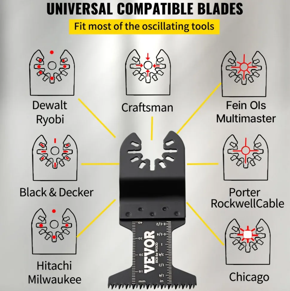 VEVOR 50 PCS Oscillating Saw Blades, Quick Release Multitool Blades Kit, HCS Tool Blades for Wood Plastic Metal Nails Bolts, Compatible with Dewalt Dremel Fein Worx Bosch Makita Milwaukee
